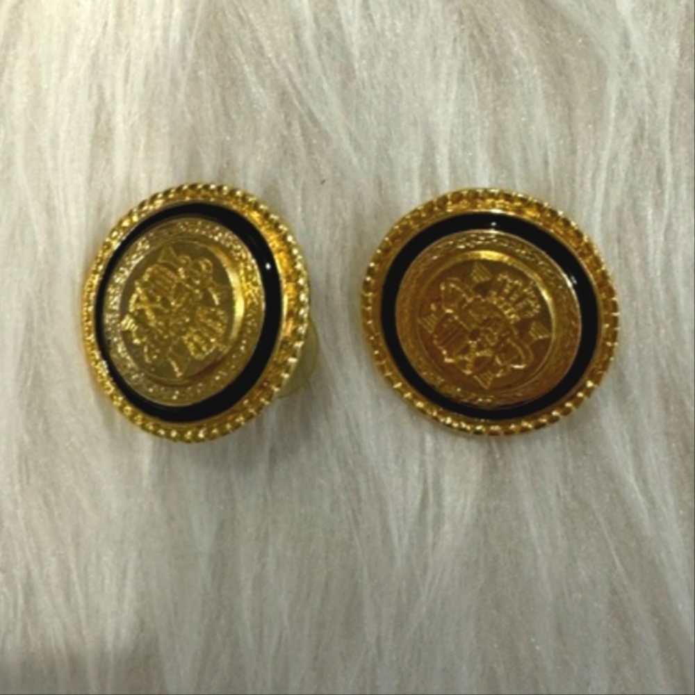 Vintage Gold & Black Colored Oversized Coin Style Earring